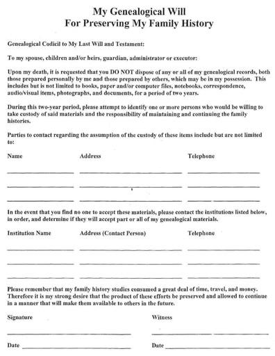 Genealogical Codicil to Your Last Will and Testament: